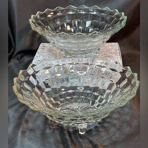 Vintage Pressed Glass Centerpiece Set — 2 Bowls + Candle Holder